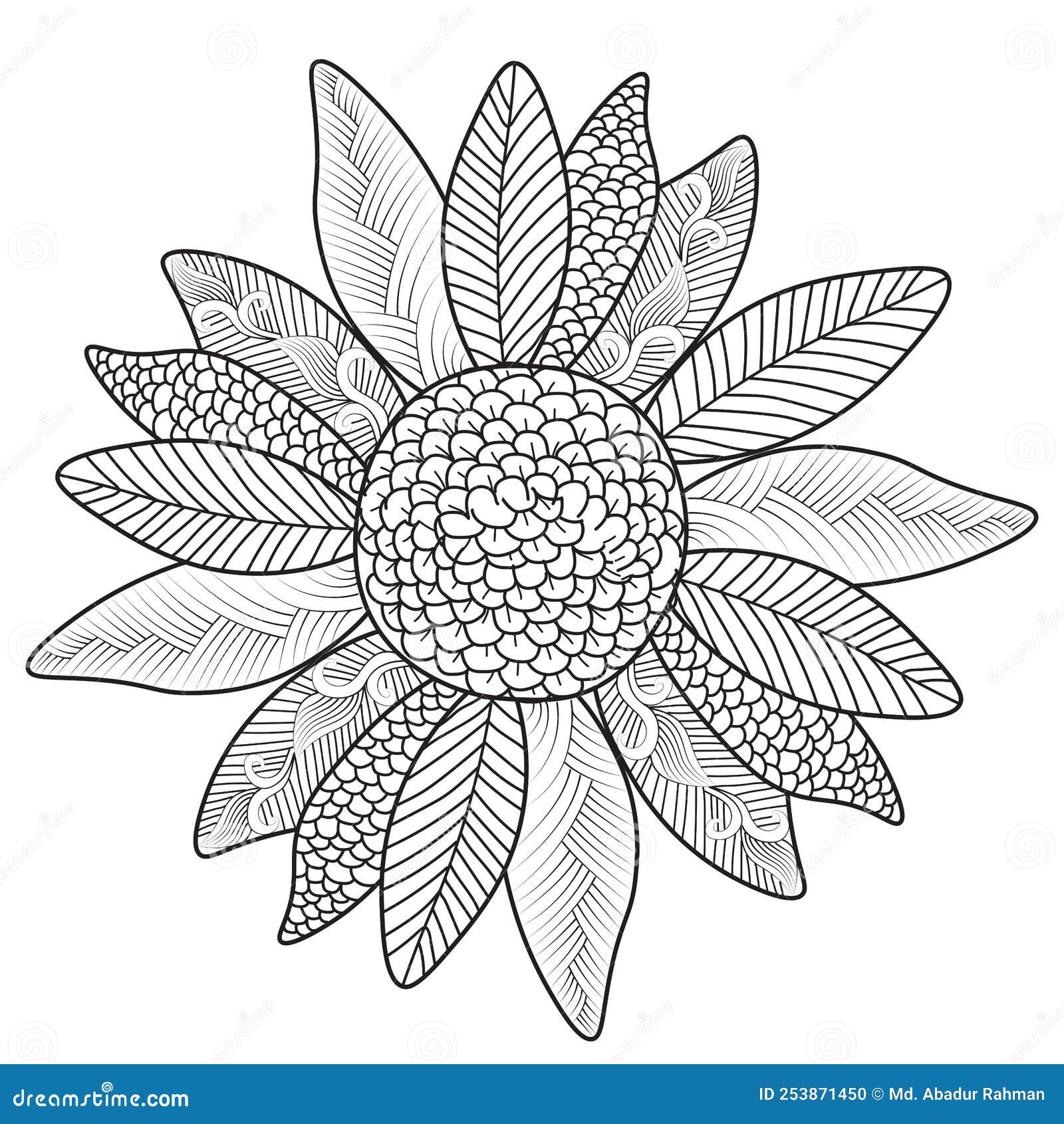 Sunflower of zentangle coloring page with decorative flower background design illustration stock vector