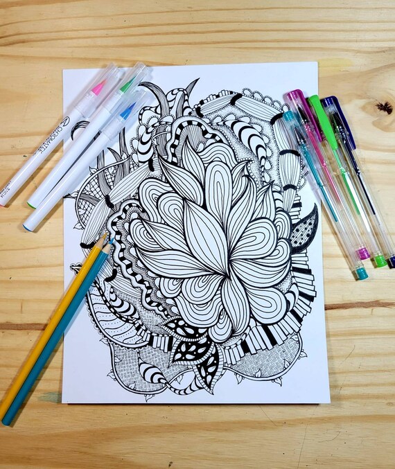 Instant download coloring page zentangle inspired doodle art download