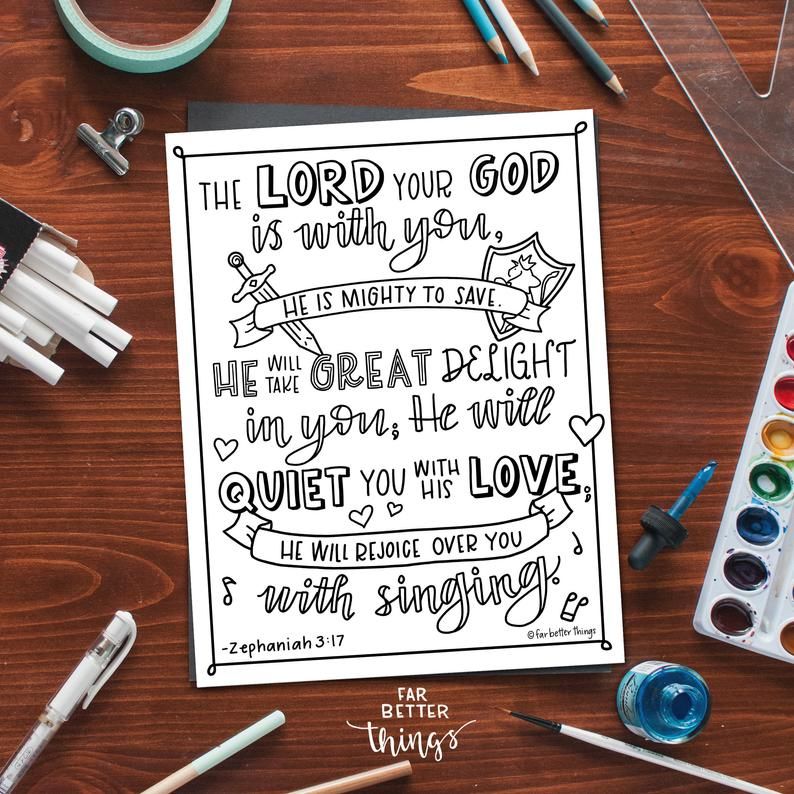 Bible verse coloring page zephaniah printable bible coloring page christian kids activities sunday school craft mighty to save