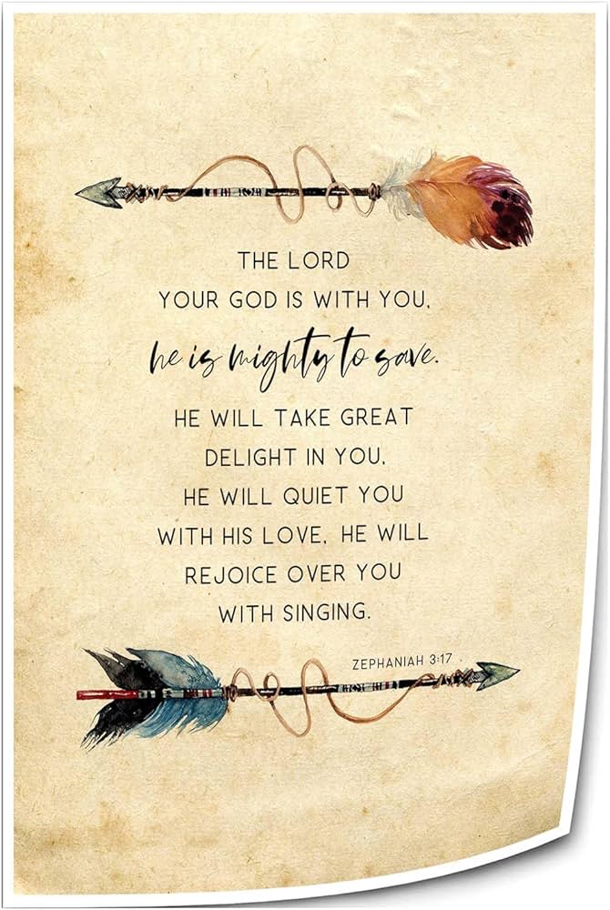 Pearkeler zephaniah bible verse wall art the lord your god is with you he is mighty to save bible quotes poster pictures decor home living room xinchxcmunframed posters