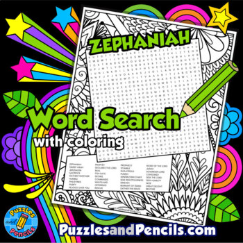 Zephaniah word search puzzle activity with coloring books of the bible