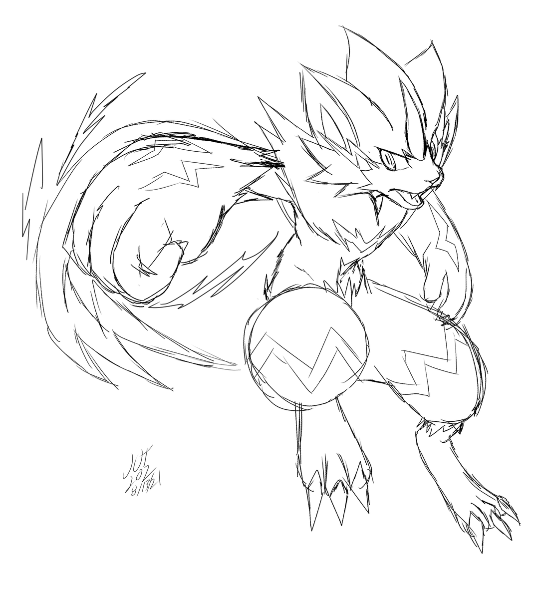 Jot mission pending on x aw yes really feeling it now with this sketch a rough sketch of zeraora that is pokemon zeraora httpstcouqll x