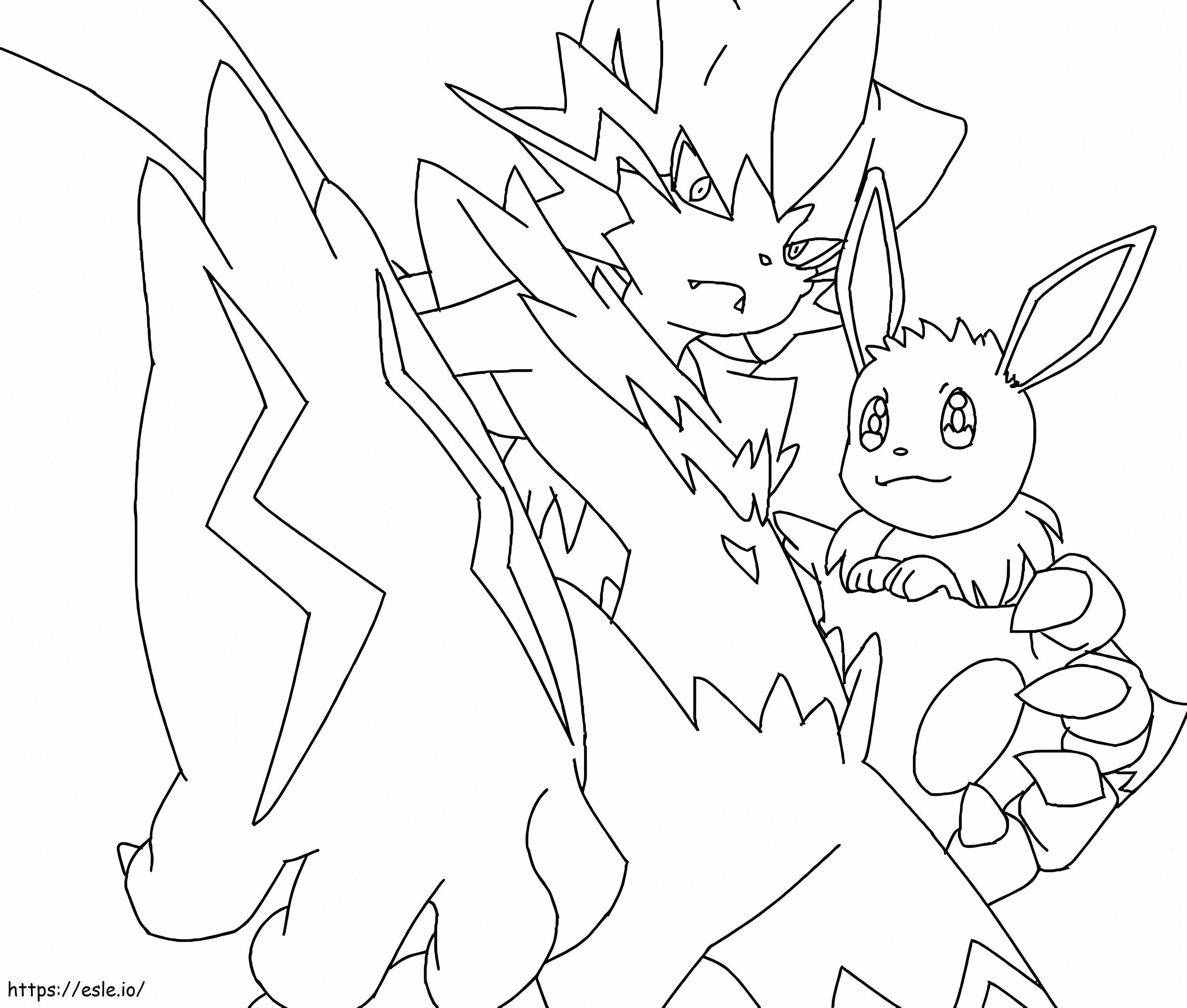 Zeraora and eevee coloring page