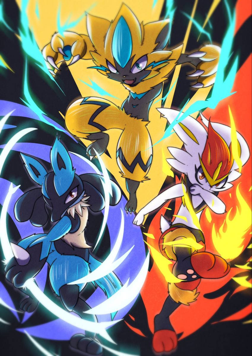 Download zeraora lucario cinderace wallpaper