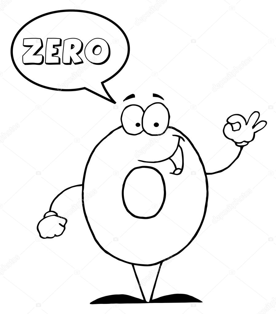 Coloring page outline number zero character saying zero stock photo by hittoon
