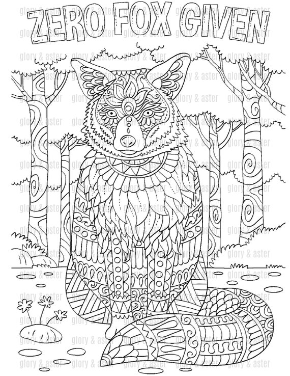 Zero fox given fox coloring page printable adult coloring page adult coloring page animal coloring page