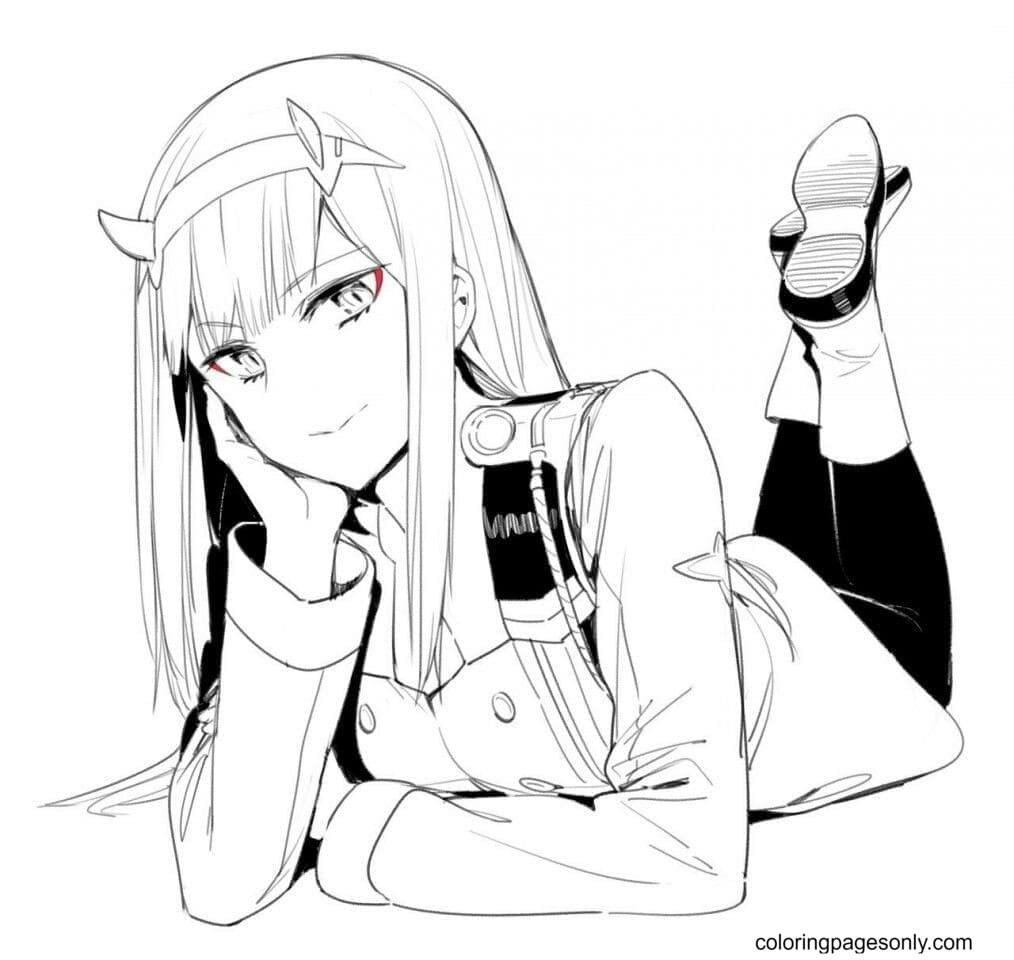 Zero two coloring pages printable for free download