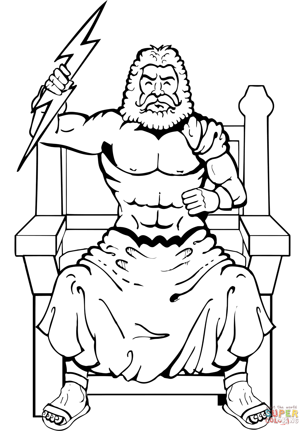 Zeus with thunderbolt coloring page free printable coloring pages