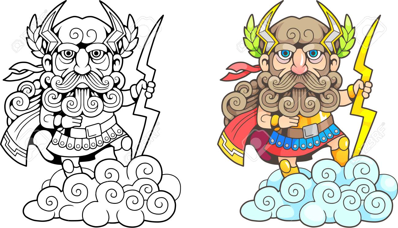 Cartoon ancient greek god zeus funny illustration coloring book royalty free svg cliparts vectors and stock illustration image