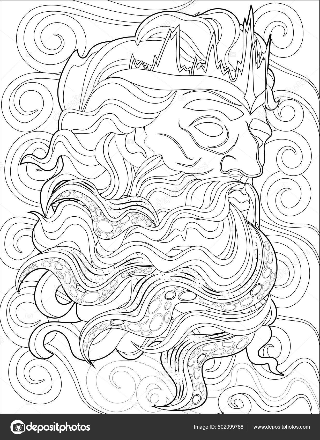 Greek god zeus head line drawing surrounded by strong winds watching beautiful view archetype of the sky face drawing enclosed with just looking for sight stock vector by nialowwa