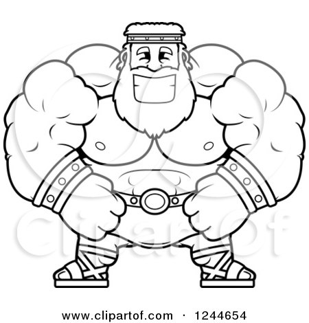 Clipart of a black and white brute muscular zeus man grinning