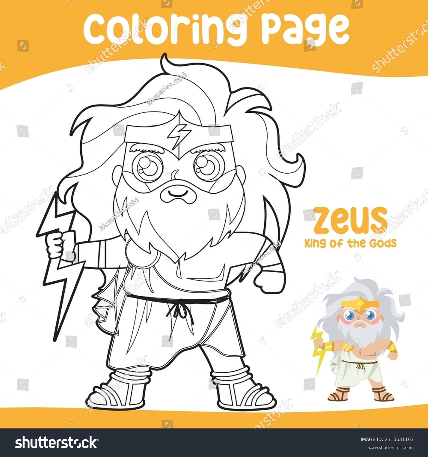 Colouring worksheet zeus god thunder sky stock vector royalty free