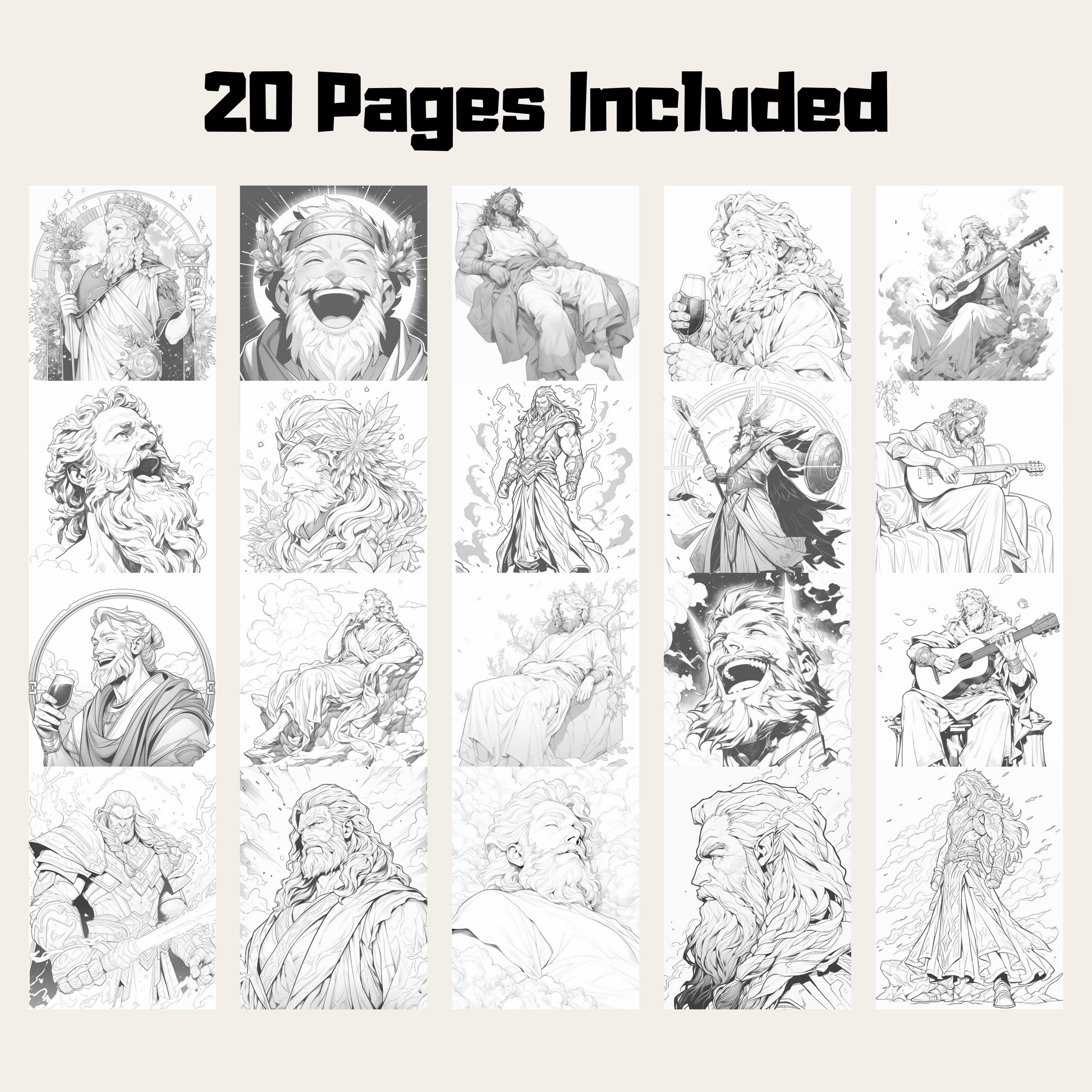 Pages greek god zeus grayscale coloring book instant download pri â funny print for you