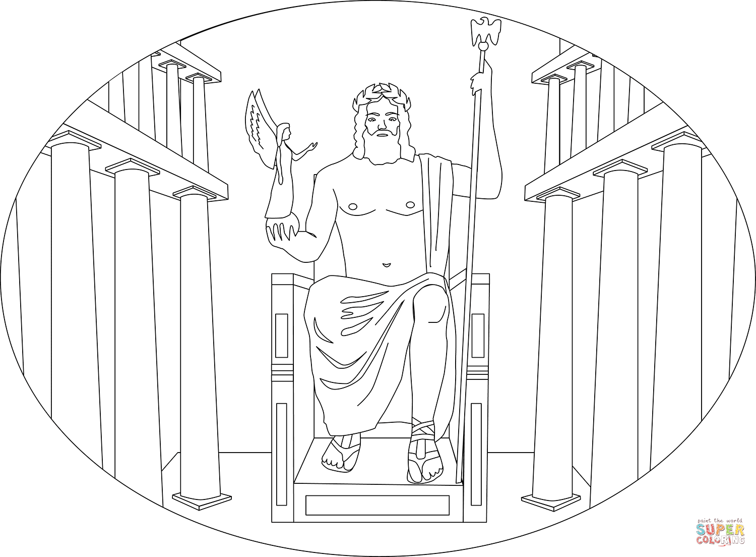 Statue of zeus at olympia coloring page free printable coloring pages