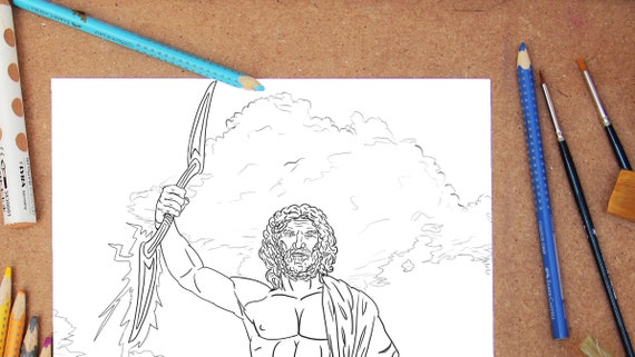 Zeus coloring page printable colouring adults children lineart stress relief greek god drawing painting trigger creativity