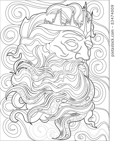 Greek god zeus head line drawing surrounded by