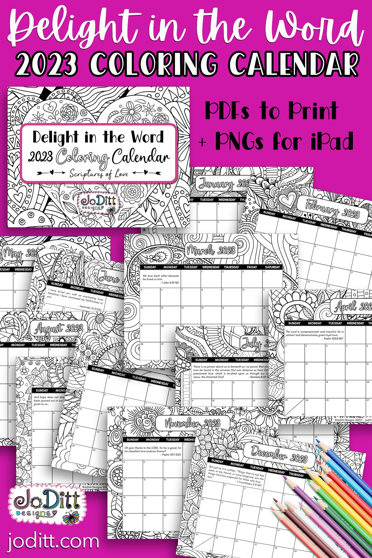 Printable coloring calendar with scriptures