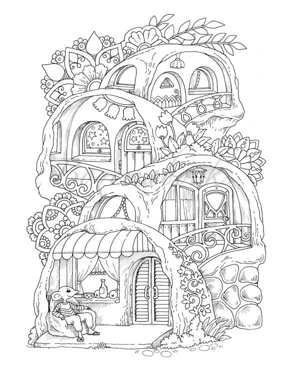 Nice little town adult coloring book coloring pages pdf