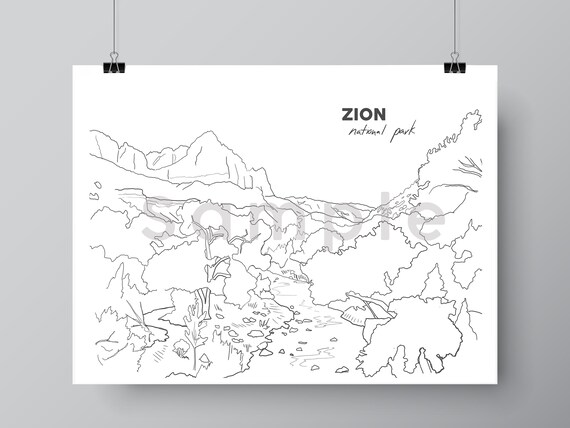 Zion national park coloring page printable digital download