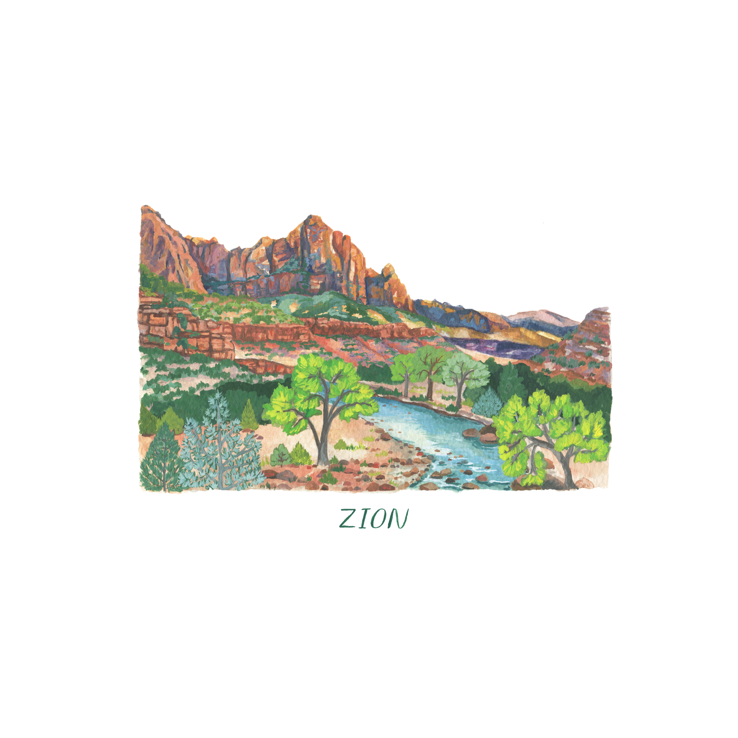 Zion national park print â erin vaughan illustration