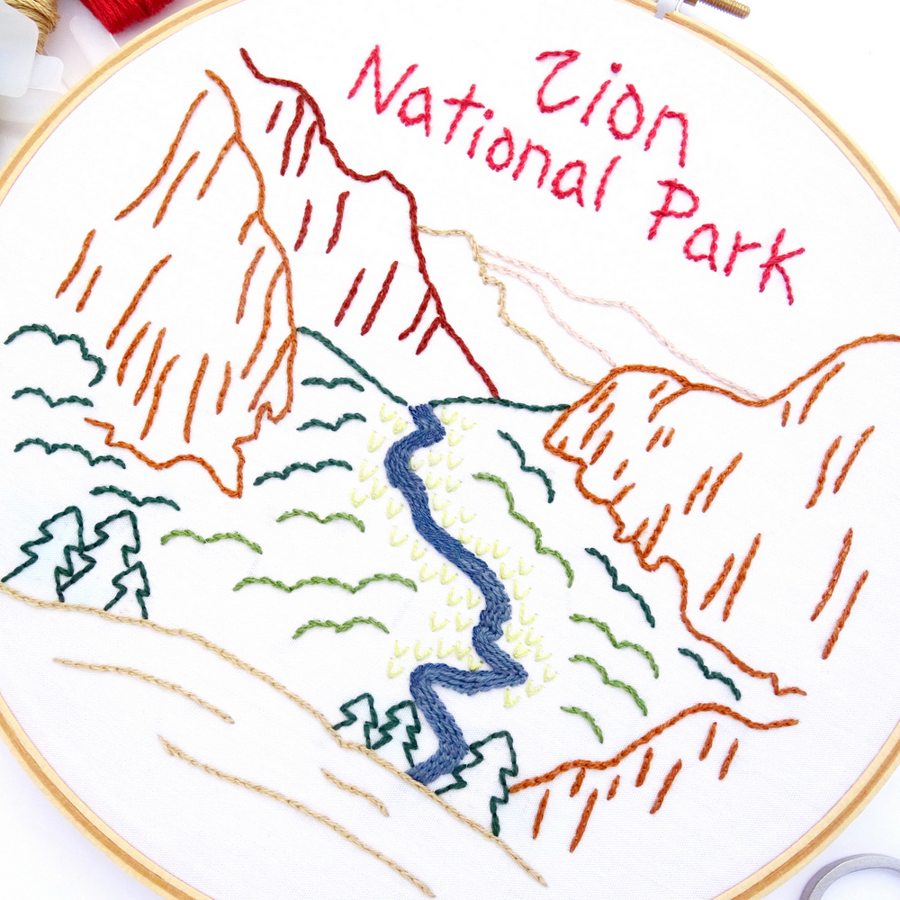 Zion national park hand embroidery pattern