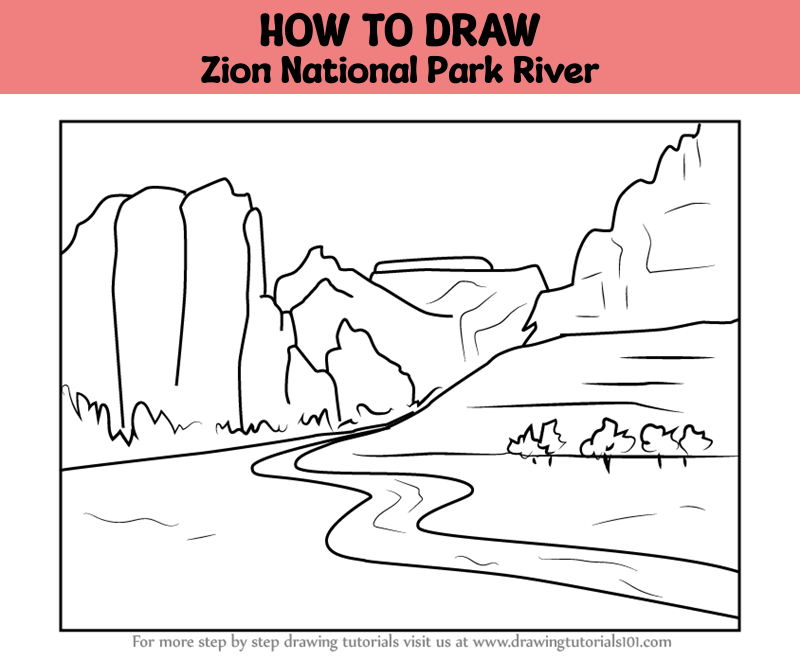 How to draw zion national park river parks step by step