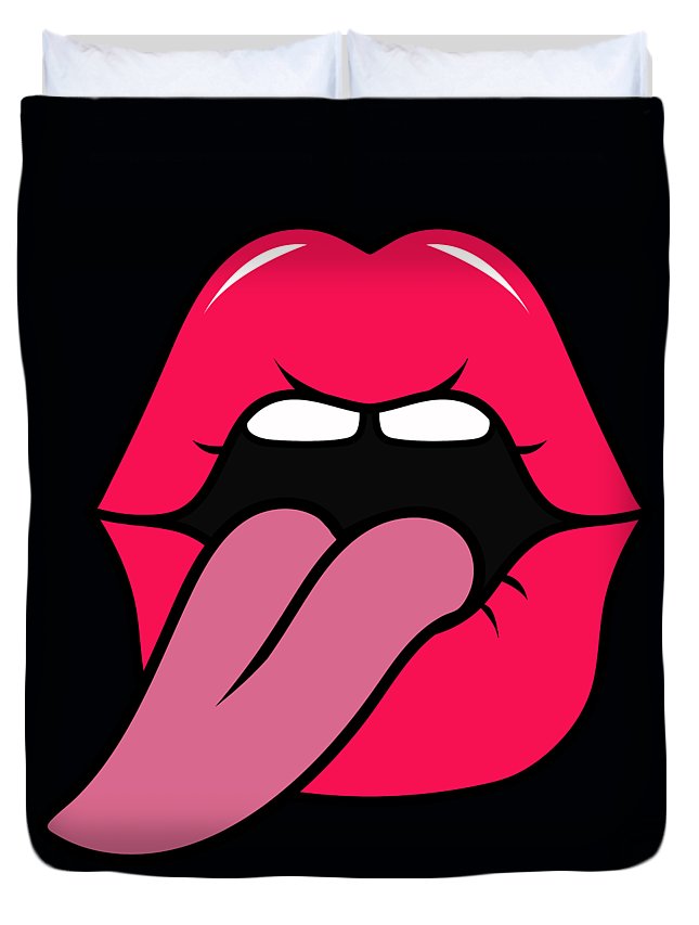 Super cool cartoon pop art pattern sexy red lips with tongue out duvet cover by curly lava