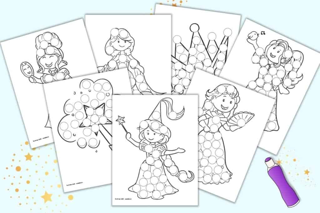 Free printable princess dot marker coloring pages