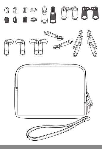 Zipper accessory vector illustration flat sketches template stock illustration
