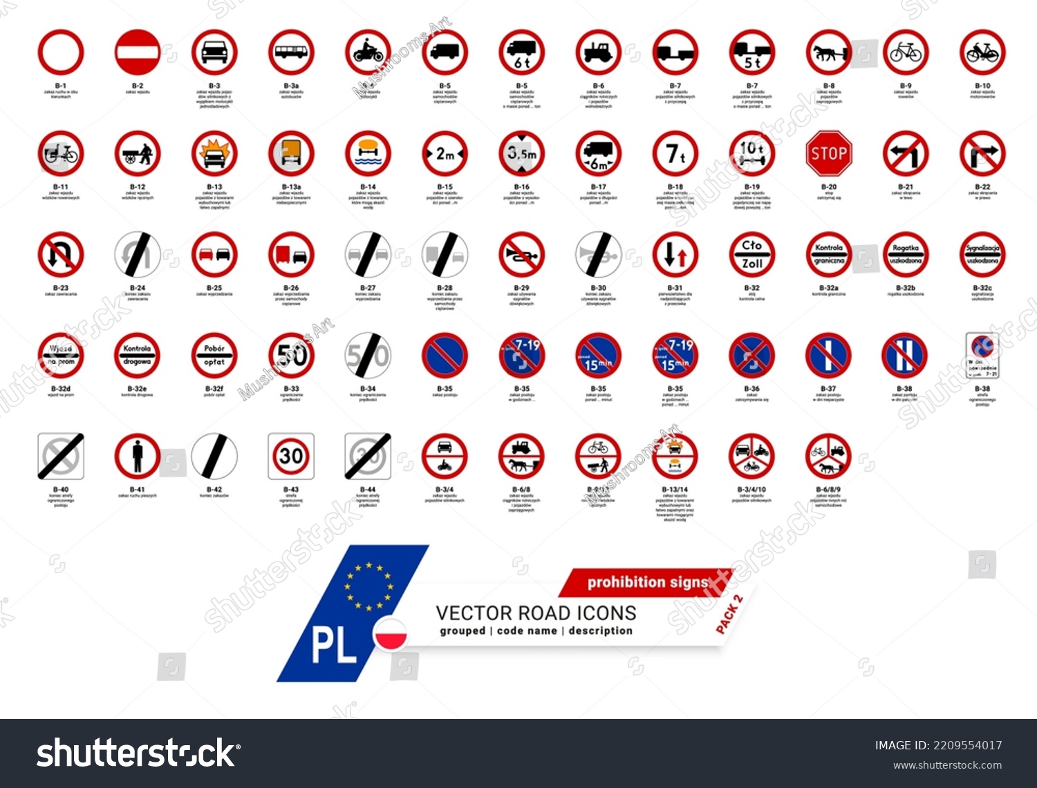 Polish road prohibition signs vector shield stock vector royalty free