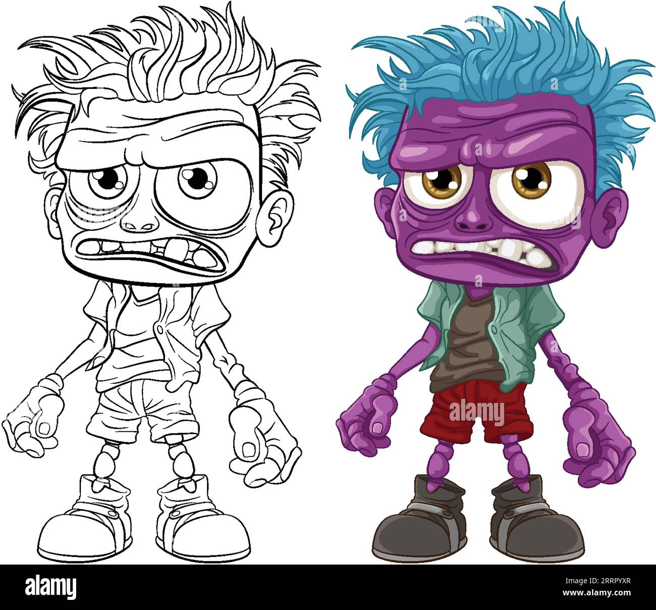 An old grumpy zombie man with purple skin for coloring pages stock vector image art