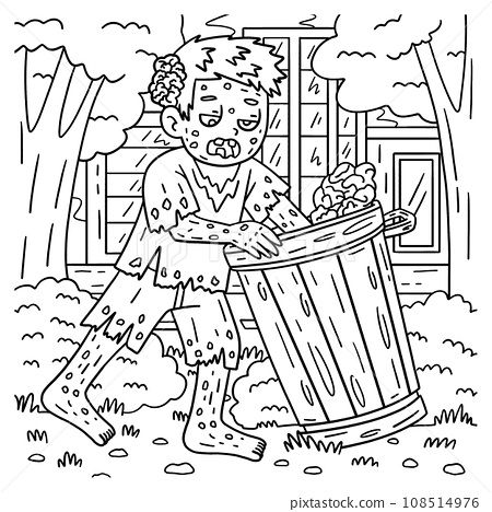 Zombie rummaging a trash can coloring pages