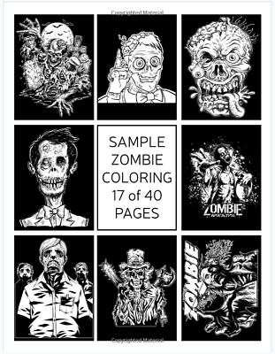 Zombie loring book horror creepy brain training kids fun gift meditation