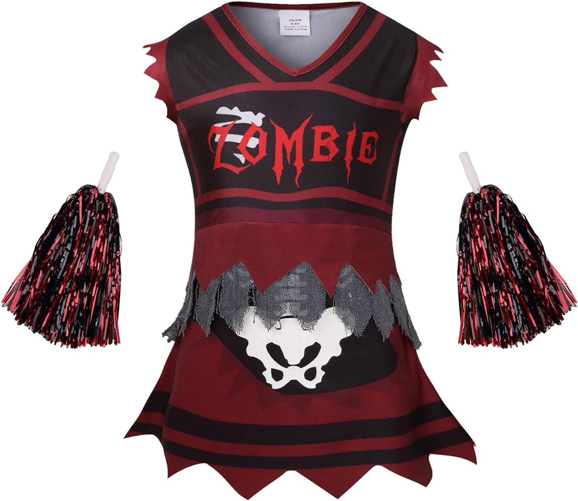 Yolsun zombie skeleton cheerleader gostume for girls glow in the dark halloween fearsome costume