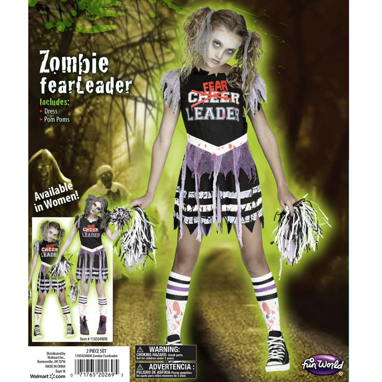 Fun world girls zombie cheerleader halloween scary costume size l