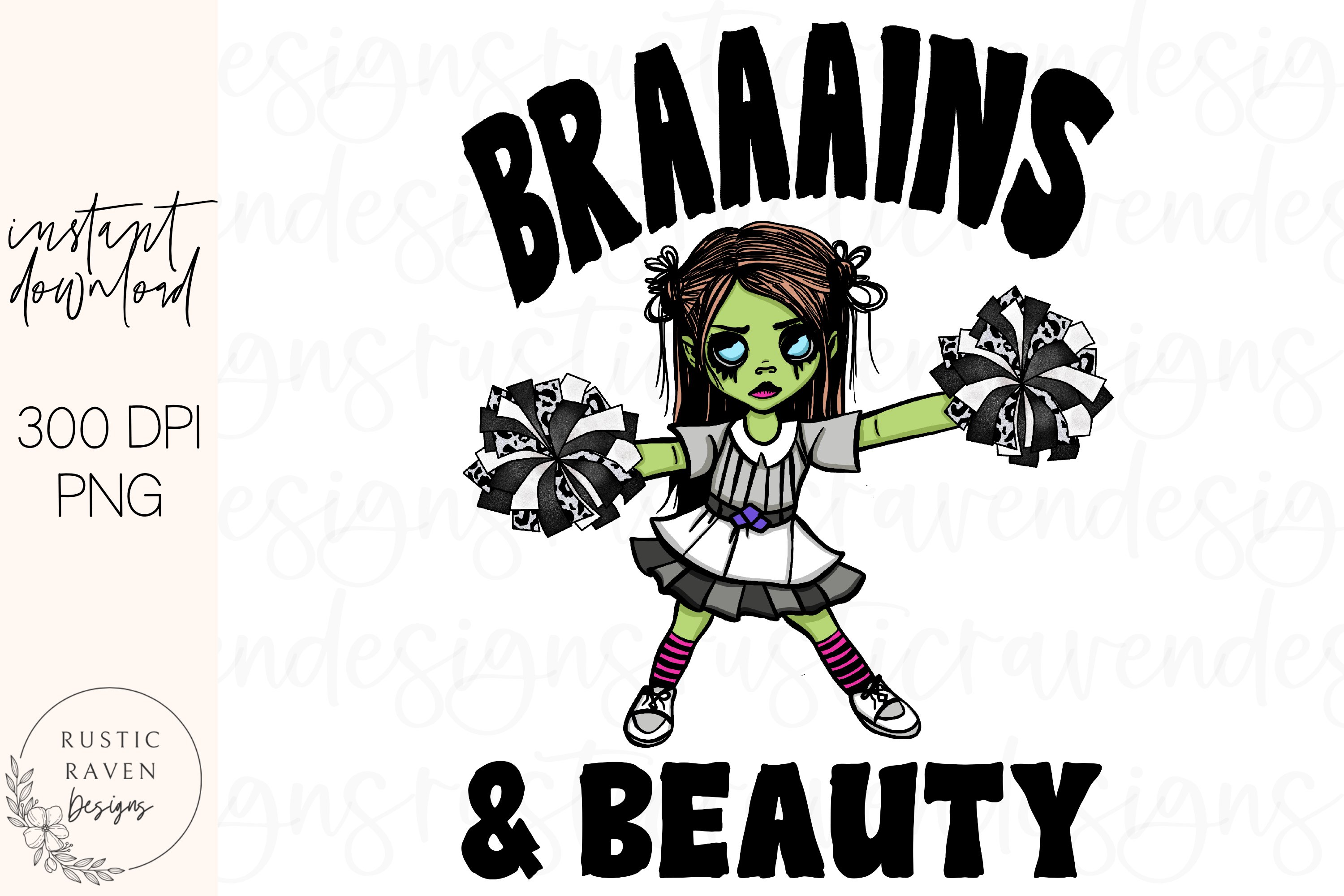 Braaains and beauty zombie cheerleader halloween png for sub
