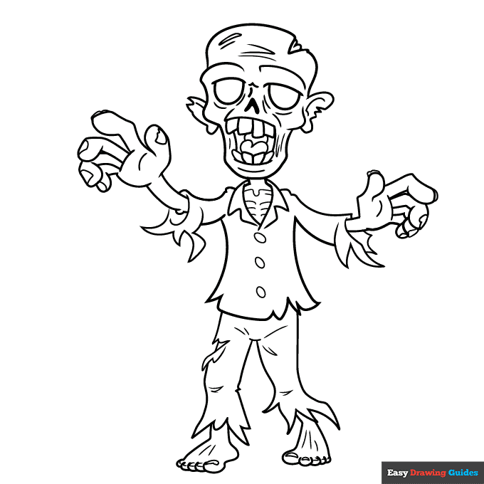 Cartoon zombie coloring page easy drawing guides