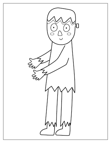 Premium vector cute zombie coloring page spooky halloween character print for coloring book in us letter format