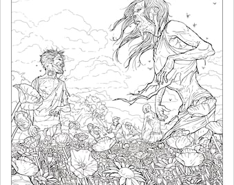 Zombies in a field coloring image inches x inches