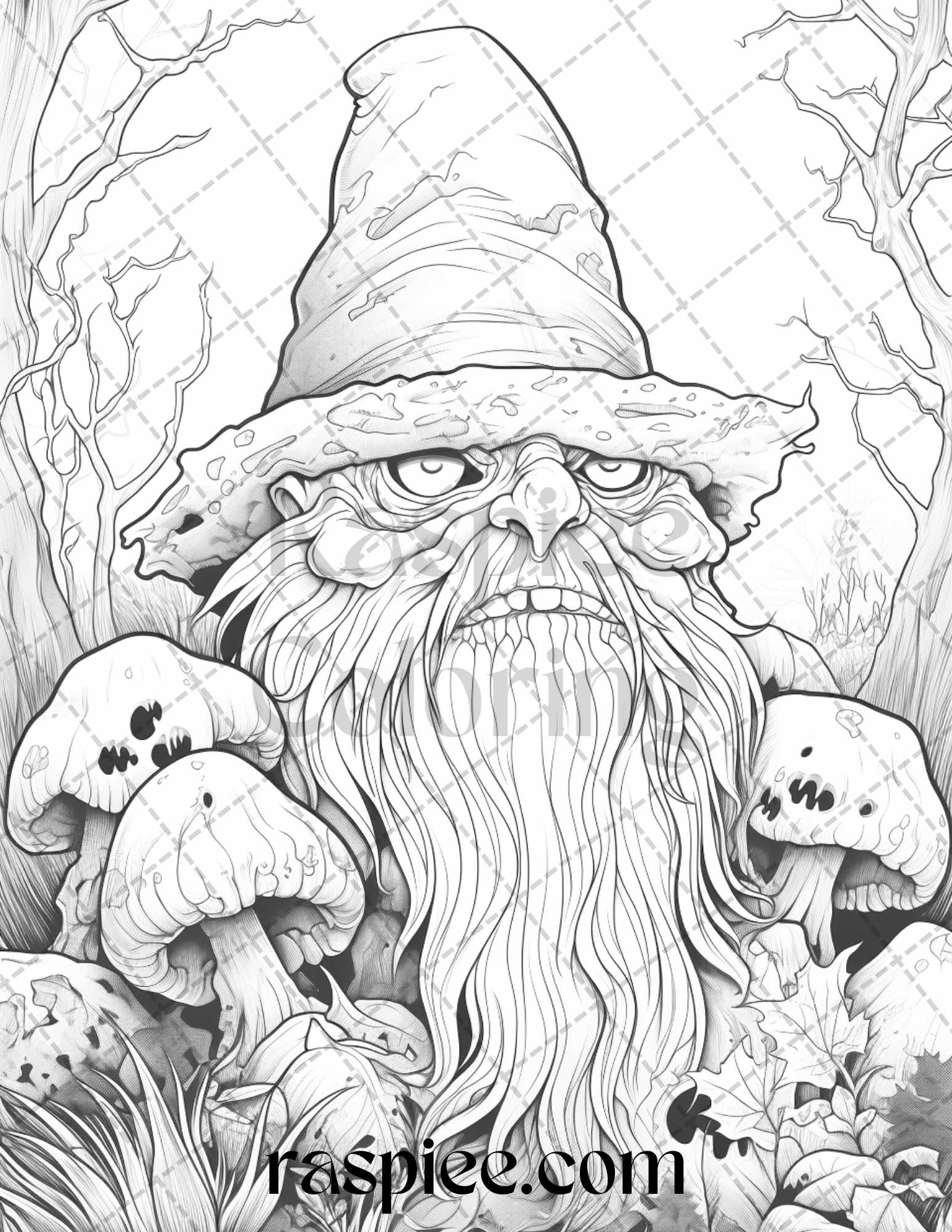 Horror zombie gnomes grayscale coloring pages printable for adults â coloring