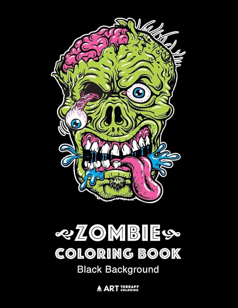 Zombie coloring book black background midnight edition zombie coloring pages for everyone adults teenagers tweens older kids boys girls practice for stress relief relaxation art therapy coloring