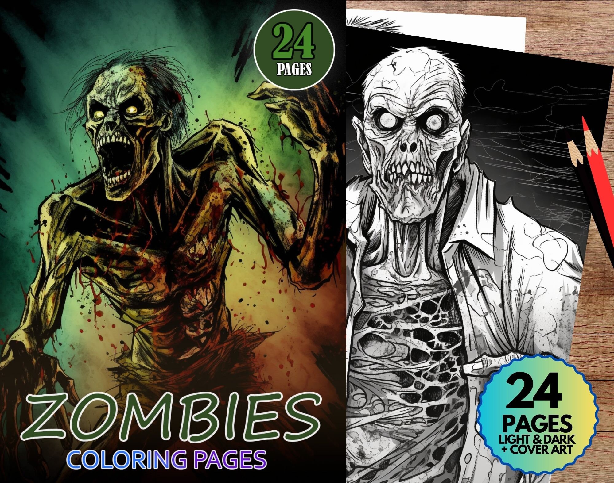 Zombies coloring page book adults kids instant download grayscale coloring page printable pdf fantasy coloring instant download