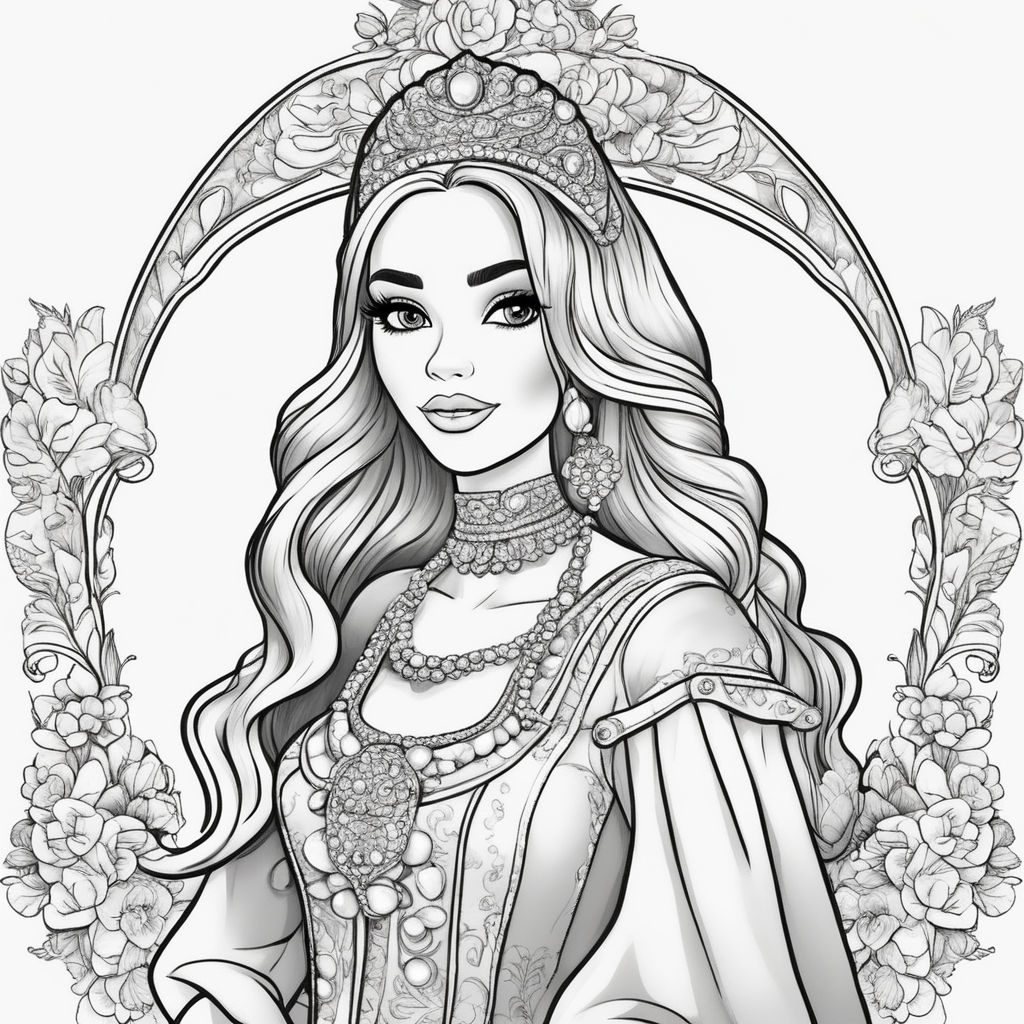 Sexy medieval zombie woman drawing black and white coloring page line art