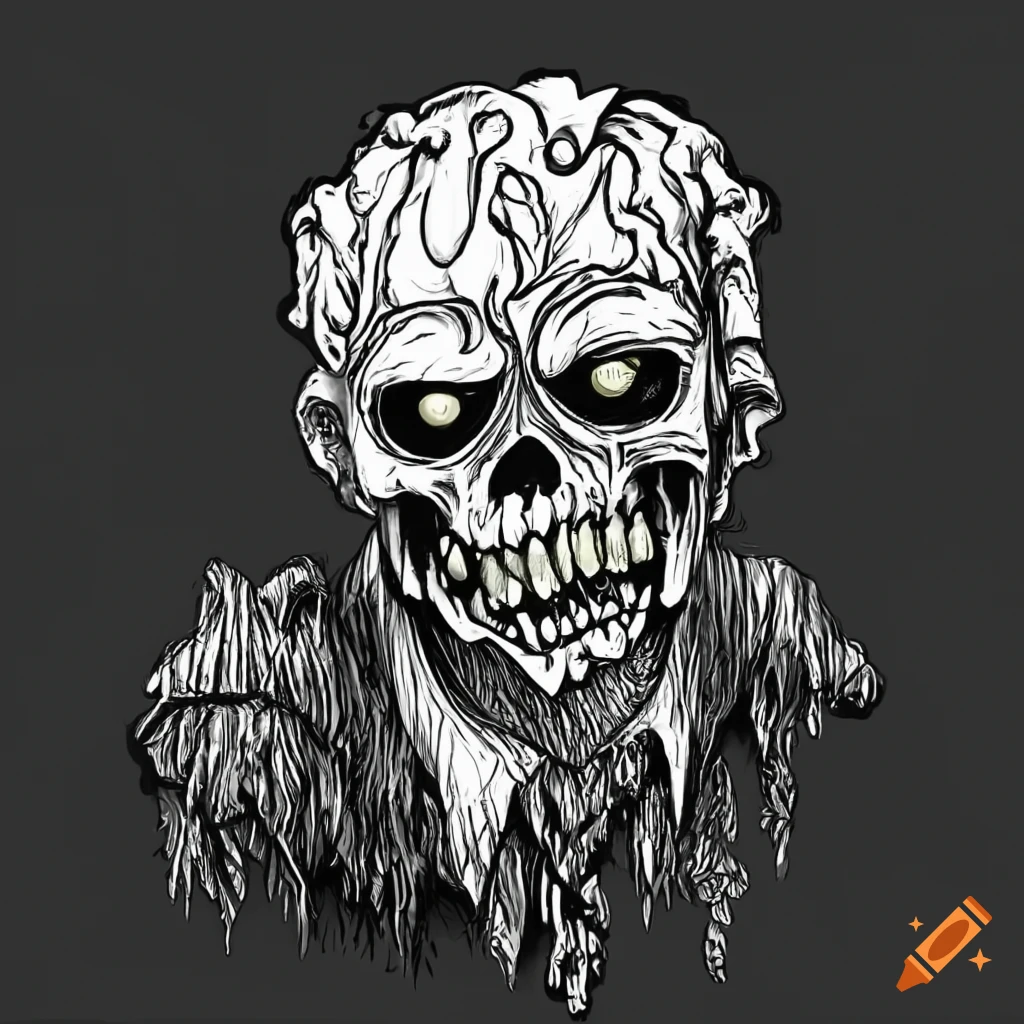 A spooky black and white zombie coloring page on