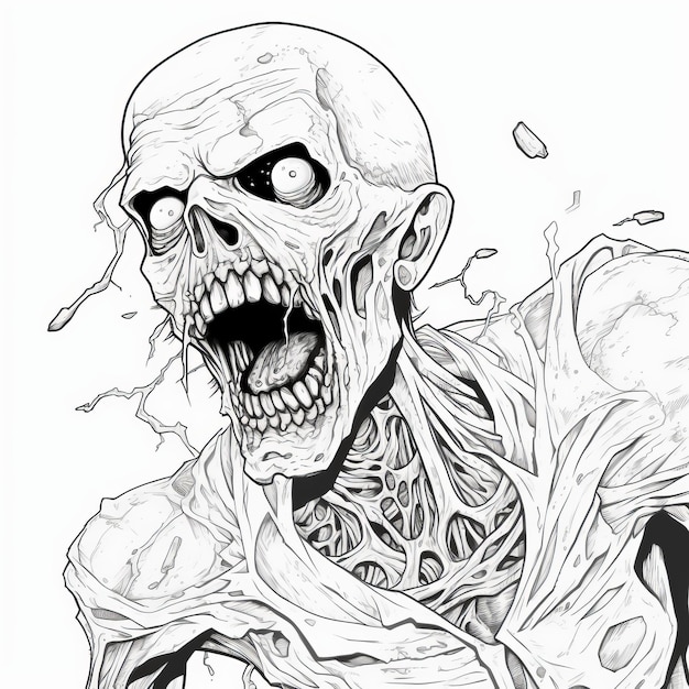 Premium ai image intense zombie coloring page in martin ansin style