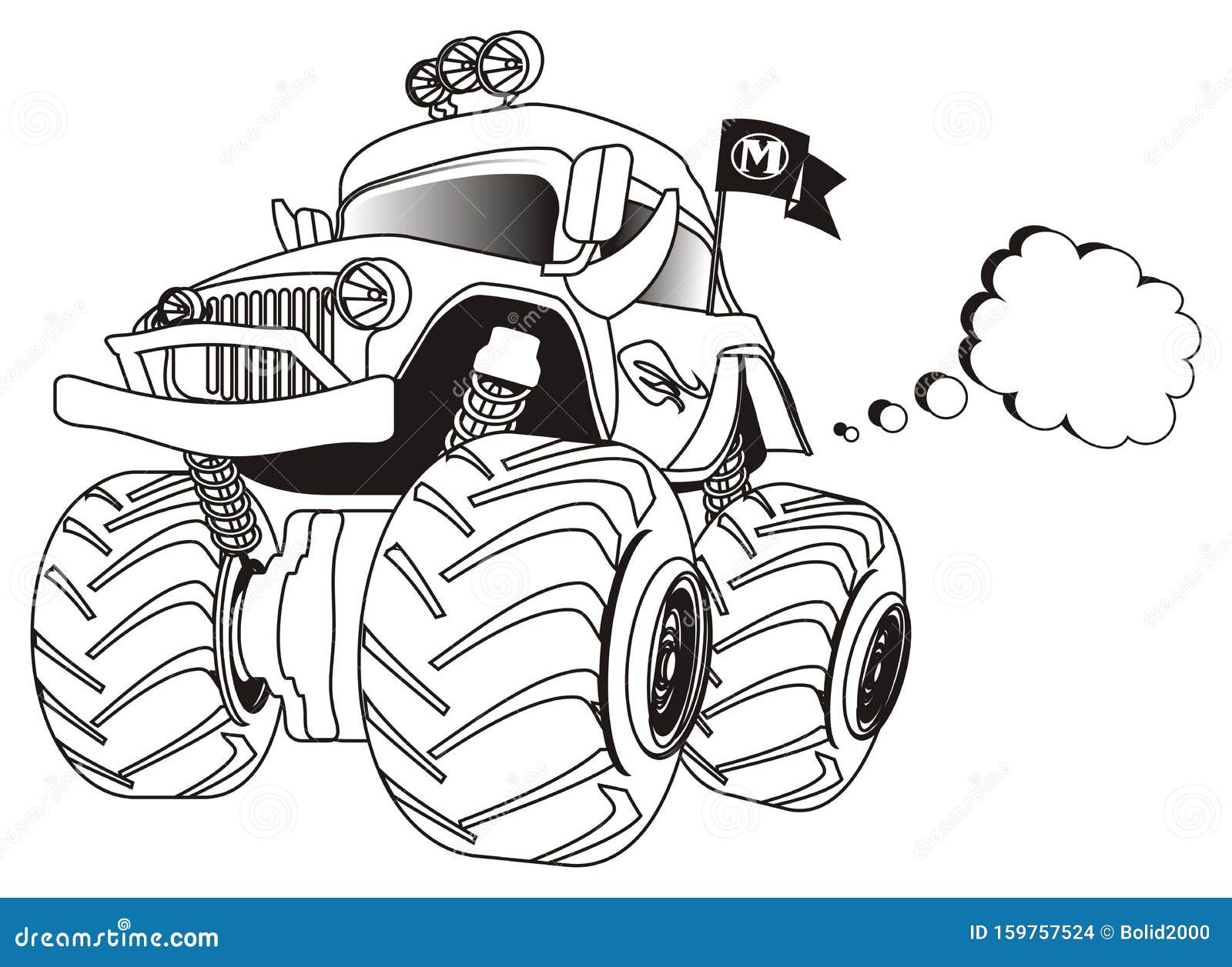 Coloring monster truck with a smoke stock illustration