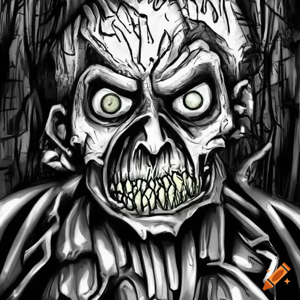 A zombie coloring page creepy black and white horror on