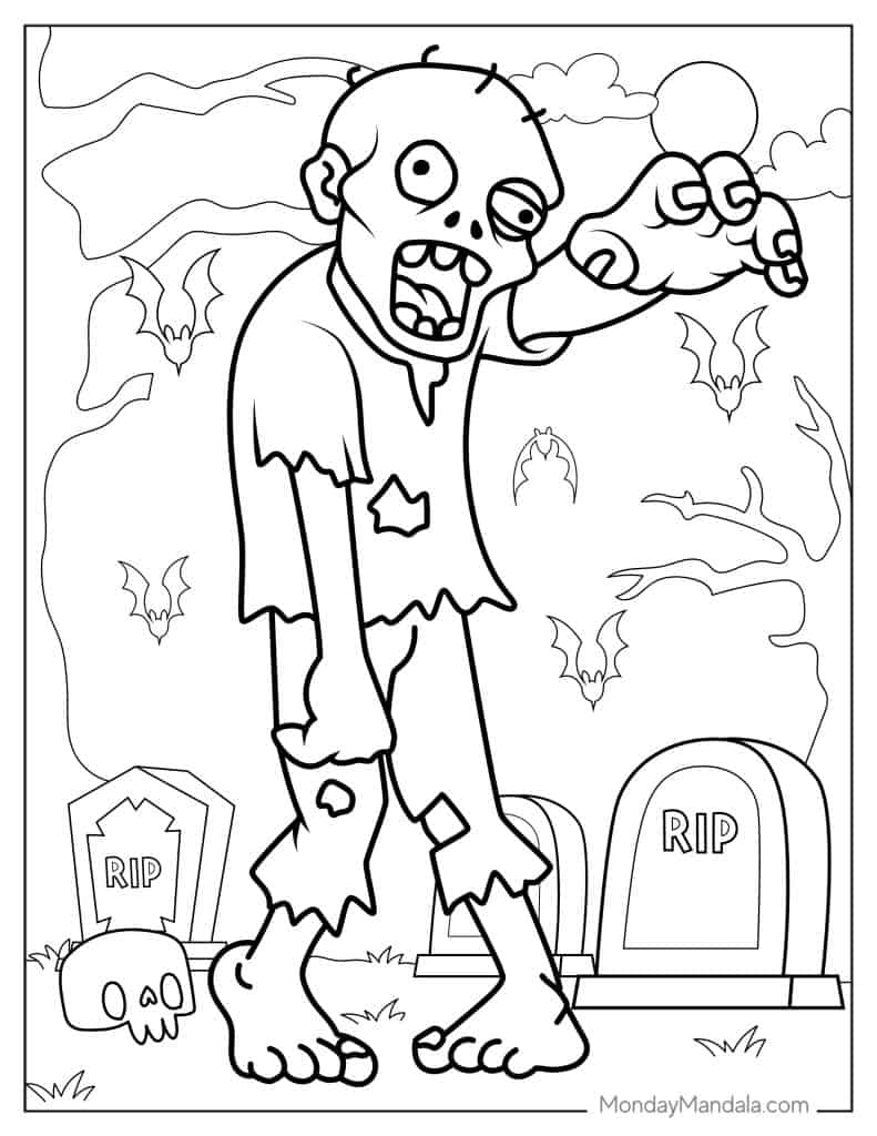 Zombie coloring pages free pdf printables