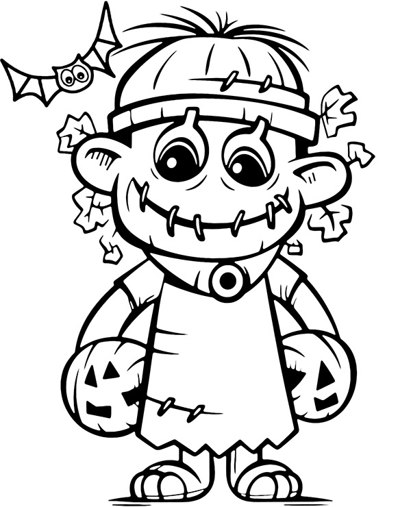 Halloween coloring page with zombie