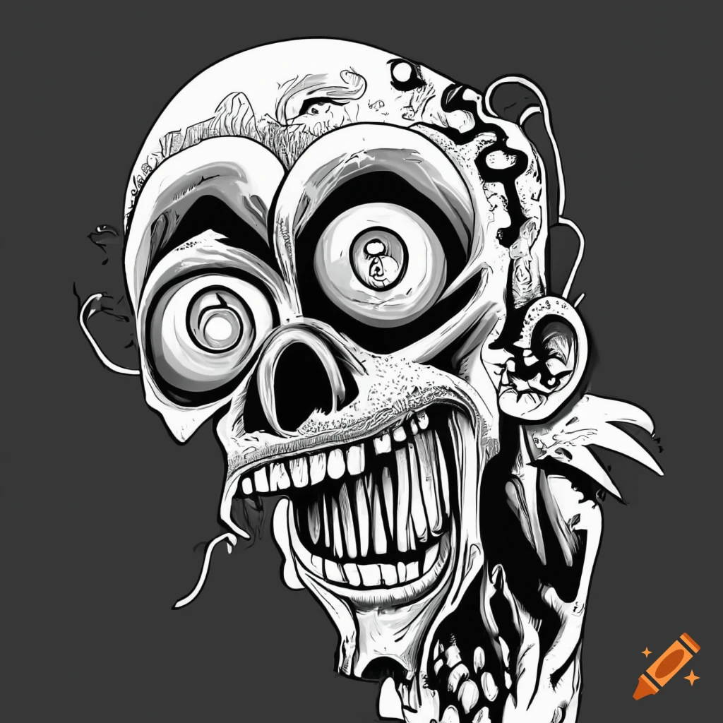 A spooky black and white zombie coloring page on